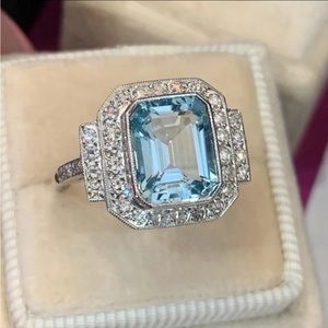 925 STERLING SILVER  SQUARE CUT BLUE TOPAZ RING